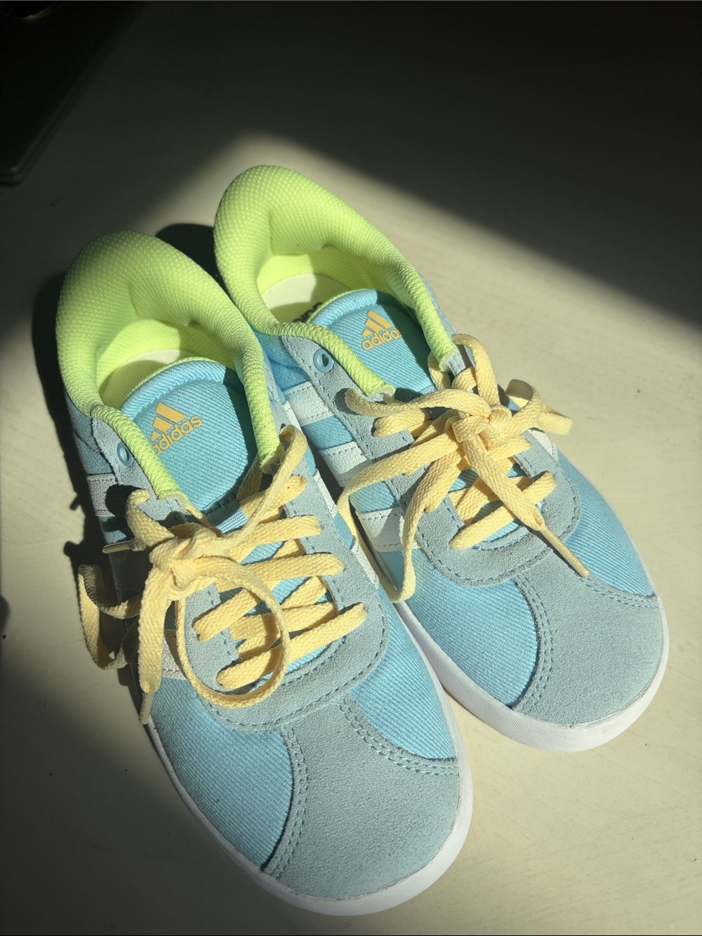 adidas Kids Light Blue & Neon Yellow Lace Sneakers